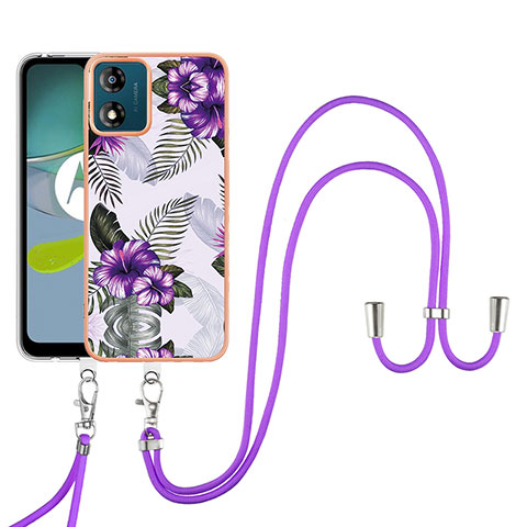 Coque Silicone Motif Fantaisie Souple Couleur Unie Etui Housse avec Laniere Strap YB3 pour Motorola Moto E13 Violet