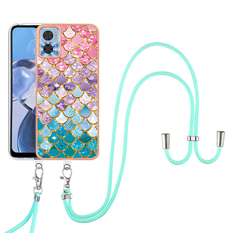 Coque Silicone Motif Fantaisie Souple Couleur Unie Etui Housse avec Laniere Strap YB3 pour Motorola Moto E22 Colorful