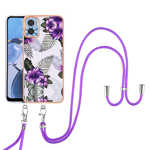 Coque Silicone Motif Fantaisie Souple Couleur Unie Etui Housse avec Laniere Strap YB3 pour Motorola Moto E22 Violet