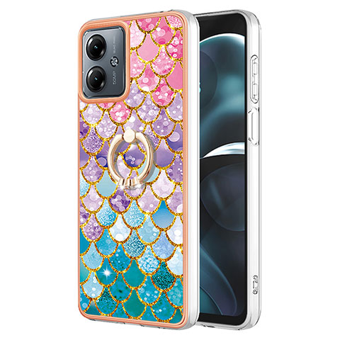 Coque Silicone Motif Fantaisie Souple Couleur Unie Etui Housse avec Laniere Strap YB3 pour Motorola Moto G14 Colorful