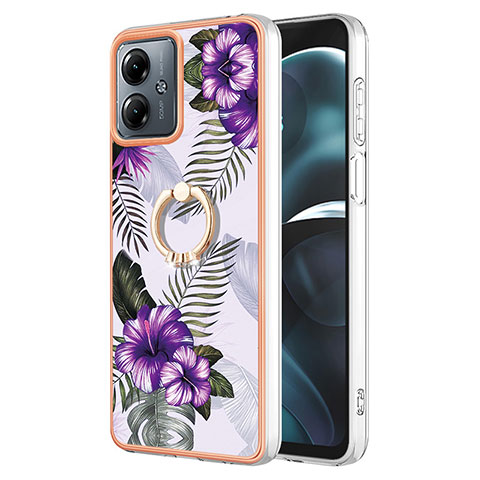 Coque Silicone Motif Fantaisie Souple Couleur Unie Etui Housse avec Laniere Strap YB3 pour Motorola Moto G14 Violet