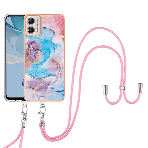 Coque Silicone Motif Fantaisie Souple Couleur Unie Etui Housse avec Laniere Strap YB3 pour Motorola Moto G53j 5G Bleu