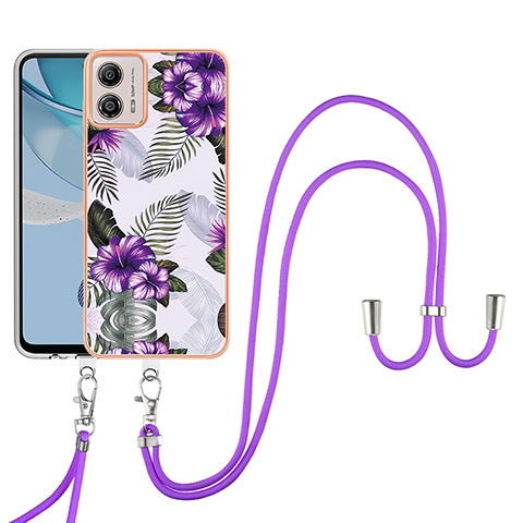 Coque Silicone Motif Fantaisie Souple Couleur Unie Etui Housse avec Laniere Strap YB3 pour Motorola Moto G53j 5G Violet