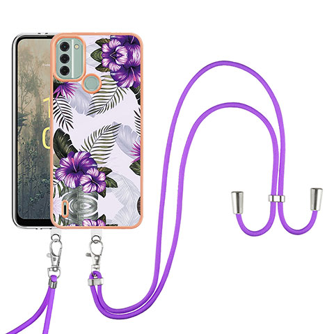 Coque Silicone Motif Fantaisie Souple Couleur Unie Etui Housse avec Laniere Strap YB3 pour Nokia C31 Violet