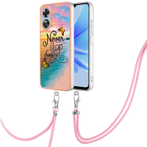 Coque Silicone Motif Fantaisie Souple Couleur Unie Etui Housse avec Laniere Strap YB3 pour Oppo A17 Mixte