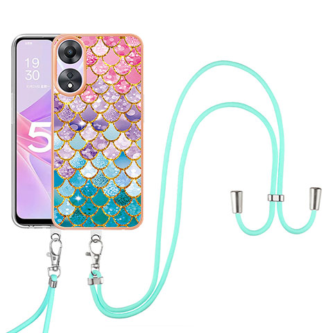 Coque Silicone Motif Fantaisie Souple Couleur Unie Etui Housse avec Laniere Strap YB3 pour Oppo A78 5G Colorful