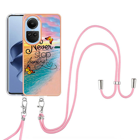 Coque Silicone Motif Fantaisie Souple Couleur Unie Etui Housse avec Laniere Strap YB3 pour Oppo Reno10 5G Mixte