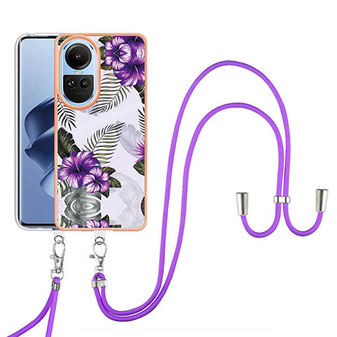 Coque Silicone Motif Fantaisie Souple Couleur Unie Etui Housse avec Laniere Strap YB3 pour Oppo Reno10 5G Violet