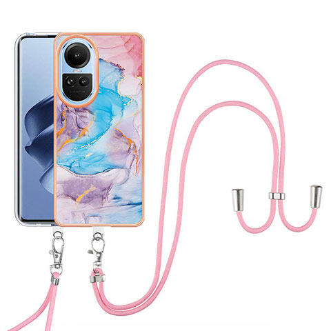 Coque Silicone Motif Fantaisie Souple Couleur Unie Etui Housse avec Laniere Strap YB3 pour Oppo Reno10 Pro 5G Bleu