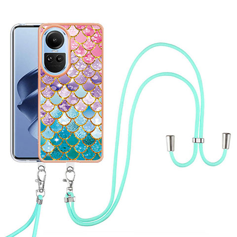 Coque Silicone Motif Fantaisie Souple Couleur Unie Etui Housse avec Laniere Strap YB3 pour Oppo Reno10 Pro 5G Colorful