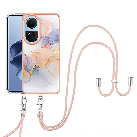 Coque Silicone Motif Fantaisie Souple Couleur Unie Etui Housse avec Laniere Strap YB3 pour Oppo Reno10 Pro 5G Violet Clair