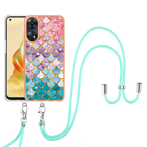 Coque Silicone Motif Fantaisie Souple Couleur Unie Etui Housse avec Laniere Strap YB3 pour Oppo Reno8 T 4G Colorful