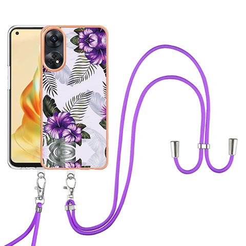 Coque Silicone Motif Fantaisie Souple Couleur Unie Etui Housse avec Laniere Strap YB3 pour Oppo Reno8 T 4G Violet