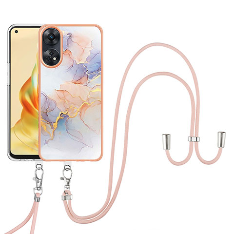 Coque Silicone Motif Fantaisie Souple Couleur Unie Etui Housse avec Laniere Strap YB3 pour Oppo Reno8 T 4G Violet Clair