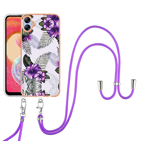 Coque Silicone Motif Fantaisie Souple Couleur Unie Etui Housse avec Laniere Strap YB3 pour Samsung Galaxy A04 4G Violet