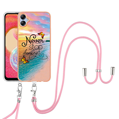 Coque Silicone Motif Fantaisie Souple Couleur Unie Etui Housse avec Laniere Strap YB3 pour Samsung Galaxy A04E Mixte