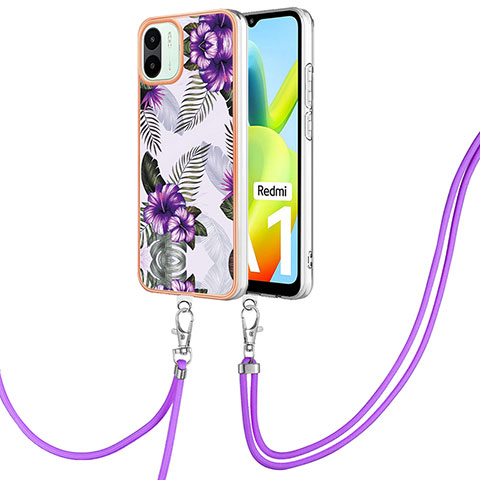 Coque Silicone Motif Fantaisie Souple Couleur Unie Etui Housse avec Laniere Strap YB3 pour Xiaomi Poco C50 Violet