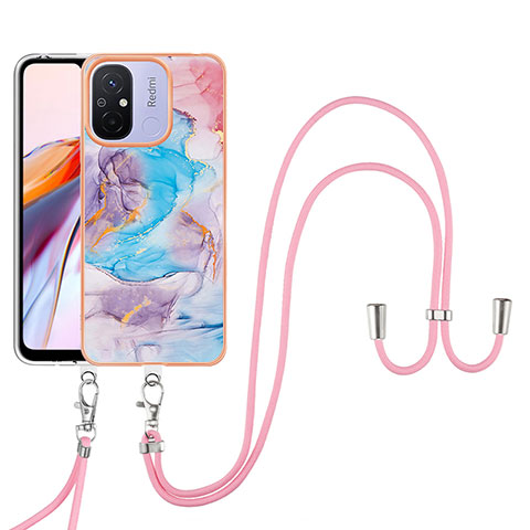 Coque Silicone Motif Fantaisie Souple Couleur Unie Etui Housse avec Laniere Strap YB3 pour Xiaomi Poco C55 Bleu