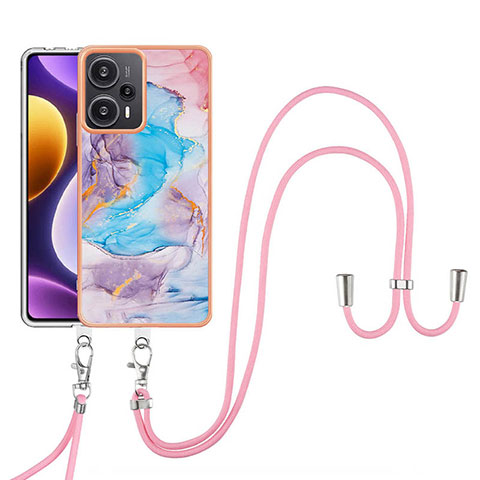 Coque Silicone Motif Fantaisie Souple Couleur Unie Etui Housse avec Laniere Strap YB3 pour Xiaomi Poco F5 5G Bleu