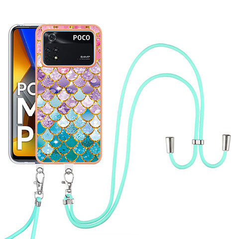 Coque Silicone Motif Fantaisie Souple Couleur Unie Etui Housse avec Laniere Strap YB3 pour Xiaomi Poco M4 Pro 4G Colorful