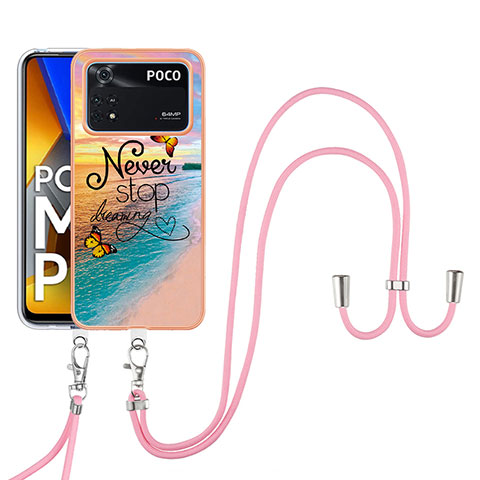 Coque Silicone Motif Fantaisie Souple Couleur Unie Etui Housse avec Laniere Strap YB3 pour Xiaomi Poco M4 Pro 4G Mixte