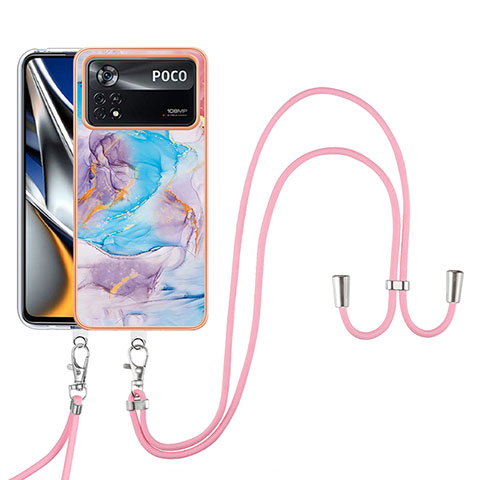 Coque Silicone Motif Fantaisie Souple Couleur Unie Etui Housse avec Laniere Strap YB3 pour Xiaomi Poco X4 Pro 5G Bleu