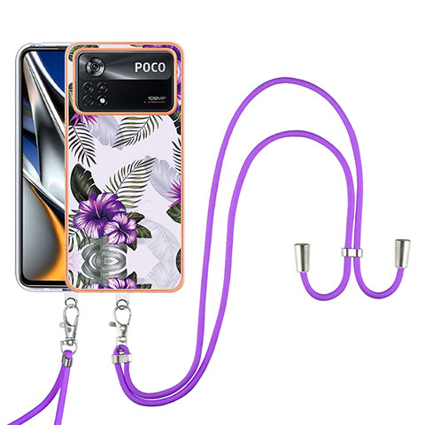 Coque Silicone Motif Fantaisie Souple Couleur Unie Etui Housse avec Laniere Strap YB3 pour Xiaomi Poco X4 Pro 5G Violet