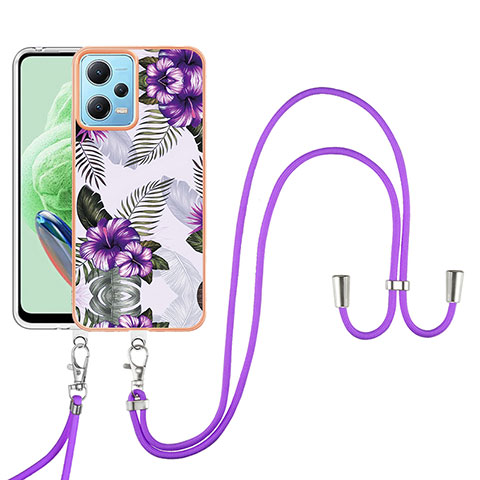 Coque Silicone Motif Fantaisie Souple Couleur Unie Etui Housse avec Laniere Strap YB3 pour Xiaomi Poco X5 5G Violet