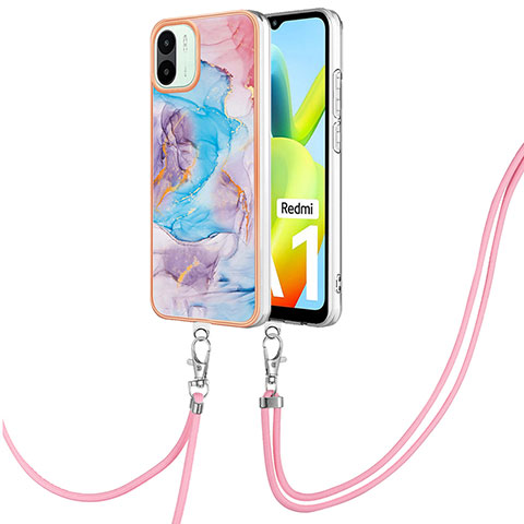 Coque Silicone Motif Fantaisie Souple Couleur Unie Etui Housse avec Laniere Strap YB3 pour Xiaomi Redmi A1 Bleu