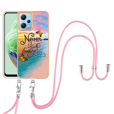 Coque Silicone Motif Fantaisie Souple Couleur Unie Etui Housse avec Laniere Strap YB3 pour Xiaomi Redmi Note 12 5G Mixte