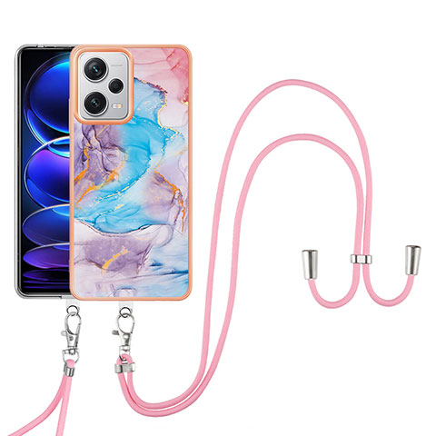 Coque Silicone Motif Fantaisie Souple Couleur Unie Etui Housse avec Laniere Strap YB3 pour Xiaomi Redmi Note 12 Explorer Bleu