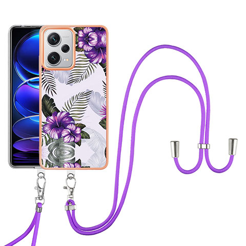 Coque Silicone Motif Fantaisie Souple Couleur Unie Etui Housse avec Laniere Strap YB3 pour Xiaomi Redmi Note 12 Explorer Violet