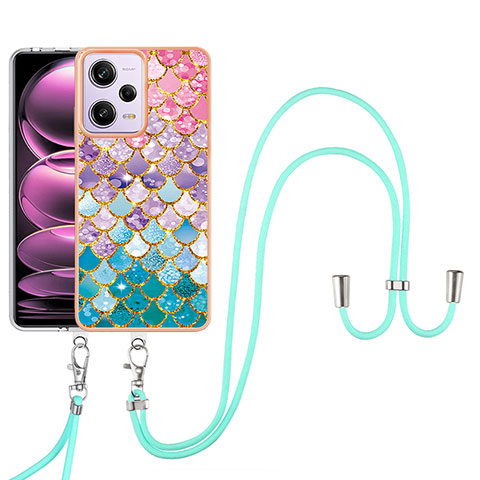 Coque Silicone Motif Fantaisie Souple Couleur Unie Etui Housse avec Laniere Strap YB3 pour Xiaomi Redmi Note 12 Pro 5G Colorful