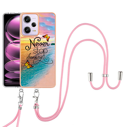 Coque Silicone Motif Fantaisie Souple Couleur Unie Etui Housse avec Laniere Strap YB3 pour Xiaomi Redmi Note 12 Pro 5G Mixte