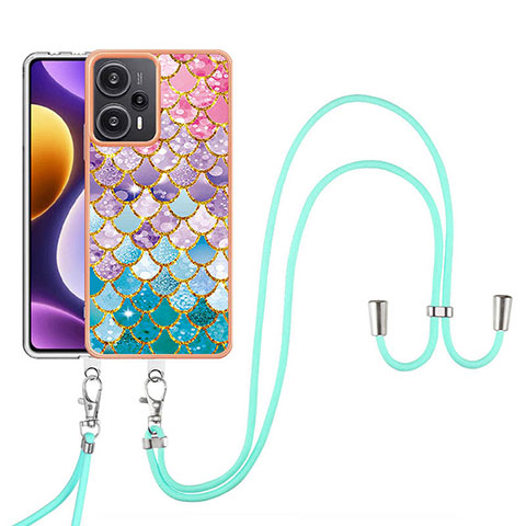 Coque Silicone Motif Fantaisie Souple Couleur Unie Etui Housse avec Laniere Strap YB3 pour Xiaomi Redmi Note 12 Turbo 5G Colorful