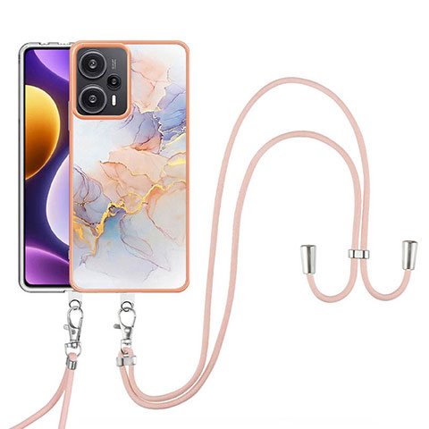 Coque Silicone Motif Fantaisie Souple Couleur Unie Etui Housse avec Laniere Strap YB3 pour Xiaomi Redmi Note 12 Turbo 5G Violet Clair