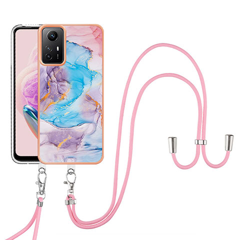 Coque Silicone Motif Fantaisie Souple Couleur Unie Etui Housse avec Laniere Strap YB3 pour Xiaomi Redmi Note 12S Bleu