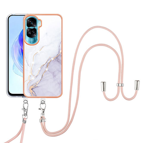 Coque Silicone Motif Fantaisie Souple Couleur Unie Etui Housse avec Laniere Strap YB5 pour Huawei Honor 90 Lite 5G Blanc