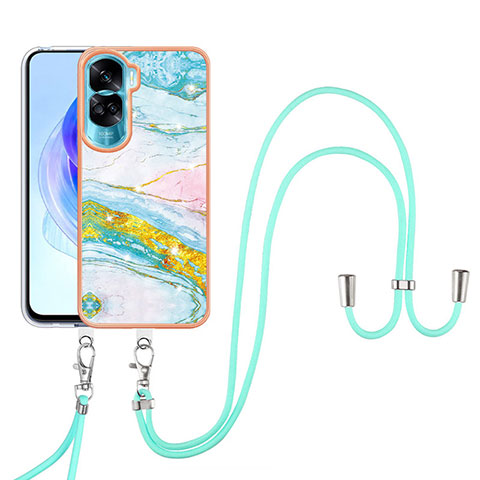 Coque Silicone Motif Fantaisie Souple Couleur Unie Etui Housse avec Laniere Strap YB5 pour Huawei Honor 90 Lite 5G Colorful