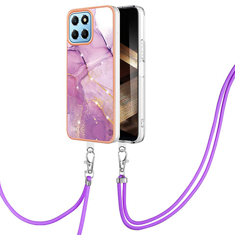 Coque Silicone Motif Fantaisie Souple Couleur Unie Etui Housse avec Laniere Strap YB5 pour Huawei Honor X8b Violet Clair