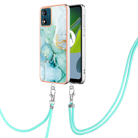 Coque Silicone Motif Fantaisie Souple Couleur Unie Etui Housse avec Laniere Strap YB5 pour Motorola Moto E13 Vert