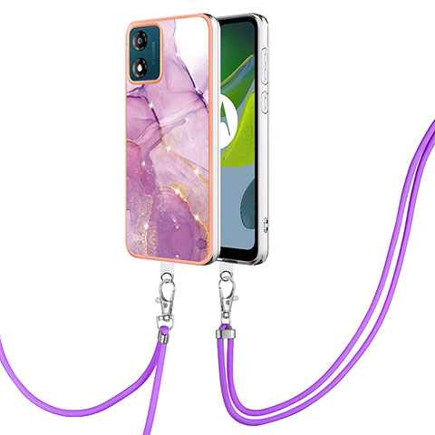 Coque Silicone Motif Fantaisie Souple Couleur Unie Etui Housse avec Laniere Strap YB5 pour Motorola Moto E13 Violet Clair