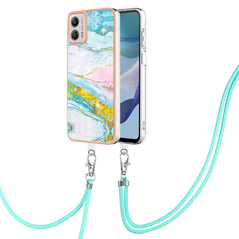 Coque Silicone Motif Fantaisie Souple Couleur Unie Etui Housse avec Laniere Strap YB5 pour Motorola Moto G53 5G Colorful