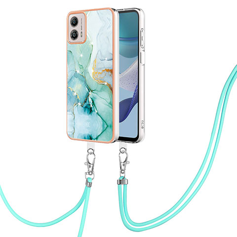 Coque Silicone Motif Fantaisie Souple Couleur Unie Etui Housse avec Laniere Strap YB5 pour Motorola Moto G53j 5G Vert