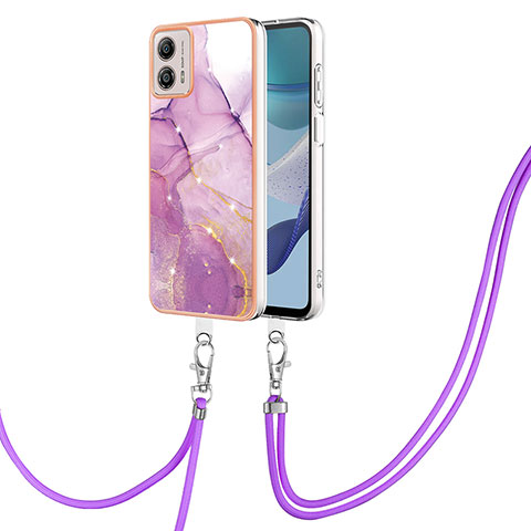 Coque Silicone Motif Fantaisie Souple Couleur Unie Etui Housse avec Laniere Strap YB5 pour Motorola Moto G53j 5G Violet Clair