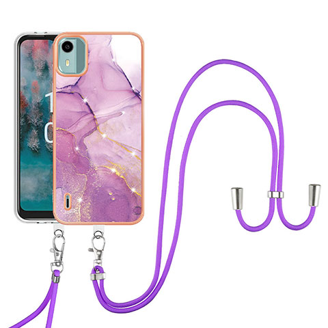 Coque Silicone Motif Fantaisie Souple Couleur Unie Etui Housse avec Laniere Strap YB5 pour Nokia C12 Pro Violet Clair