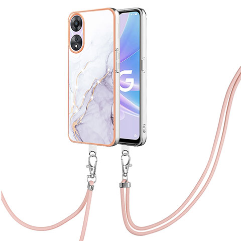 Coque Silicone Motif Fantaisie Souple Couleur Unie Etui Housse avec Laniere Strap YB5 pour Oppo A58 5G Blanc