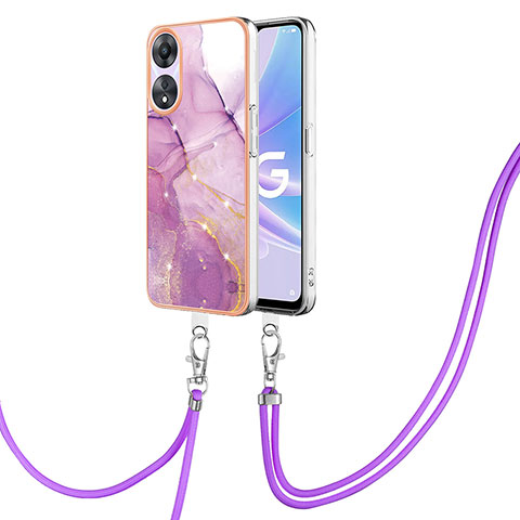 Coque Silicone Motif Fantaisie Souple Couleur Unie Etui Housse avec Laniere Strap YB5 pour Oppo A58 5G Rose