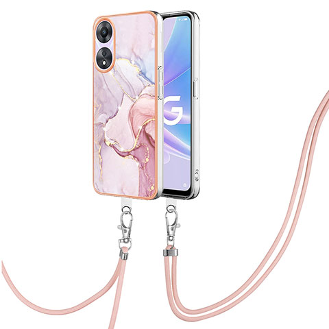 Coque Silicone Motif Fantaisie Souple Couleur Unie Etui Housse avec Laniere Strap YB5 pour Oppo A58 5G Violet Clair