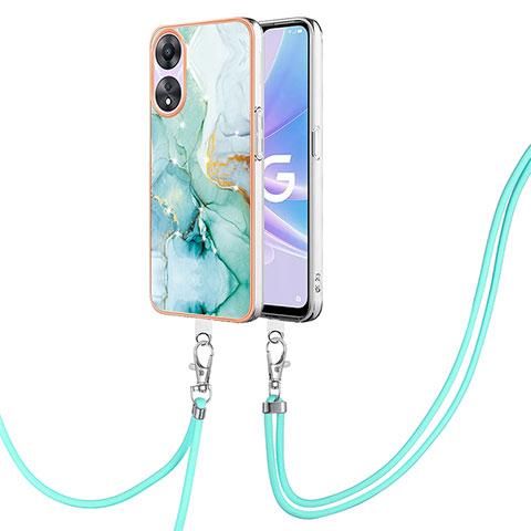 Coque Silicone Motif Fantaisie Souple Couleur Unie Etui Housse avec Laniere Strap YB5 pour Oppo A78 5G Vert